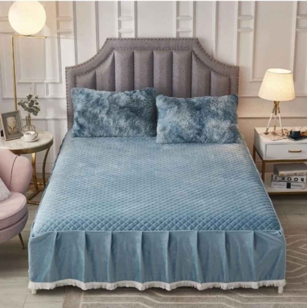 Velvet Diamond-Stitch Bedspread with Tassel Fringe Turquoise Twin NWT